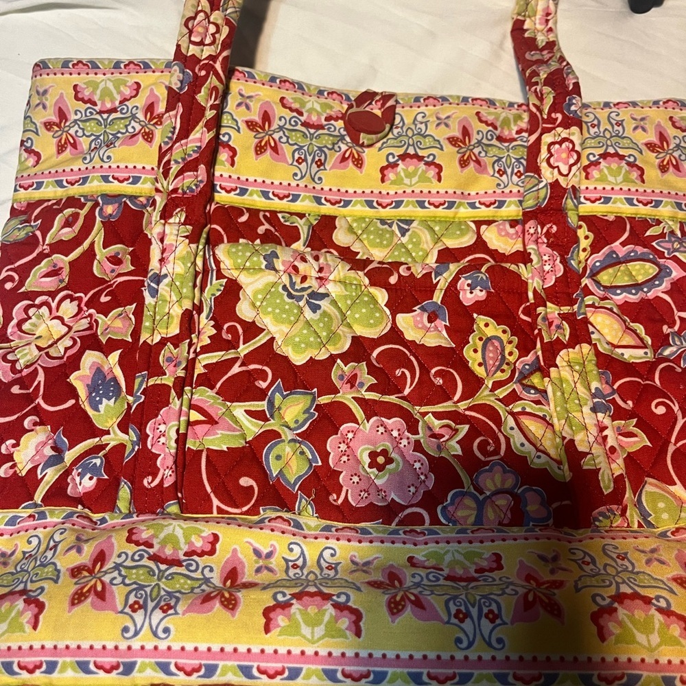 Floral Red Quilted Tote Bag